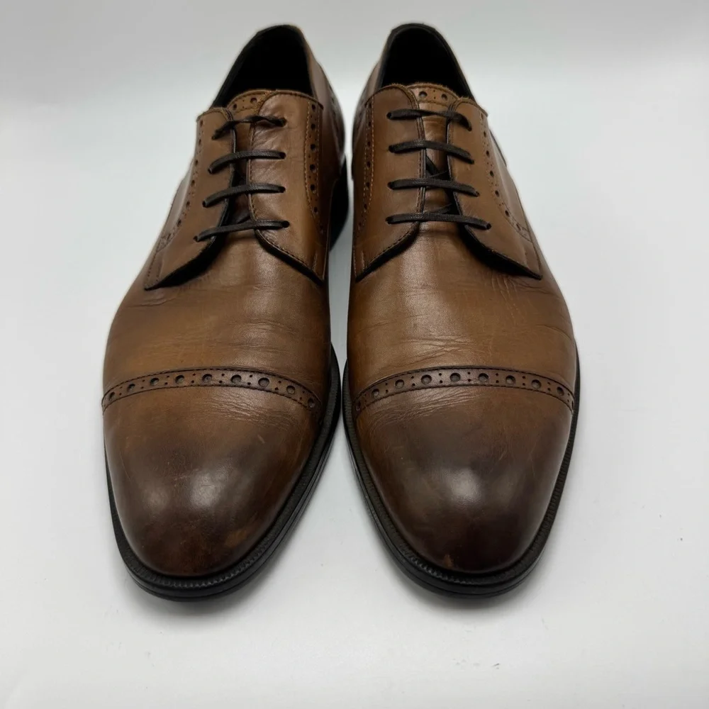 Ermenegildo Zegna Avenue Flex Brown Cap Toe Oxford Shoes 9 US Leather Brogue